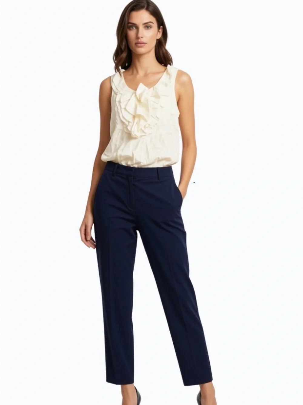 J Crew Cream Ruffle Front Silk Blend Sleeveless Top
